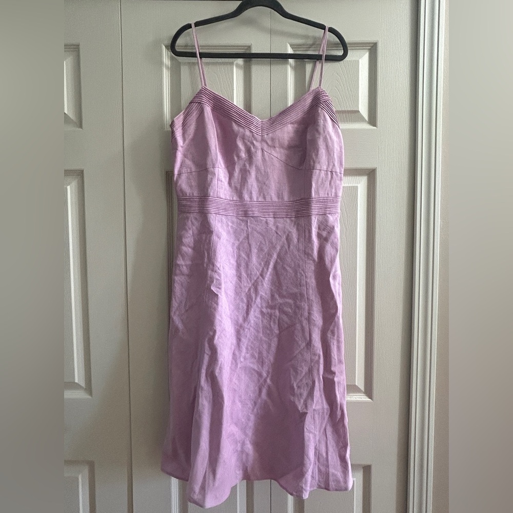 Loft Dress Womens Size 14 Lilac Purple Fit Flare Linen Blend Lined Summer